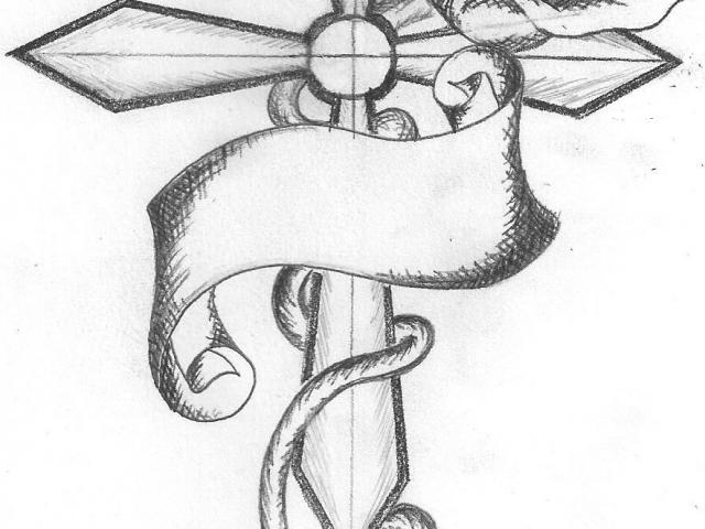 640x480 Drawn Cross Rose Drawing - Cross And Rose Drawing