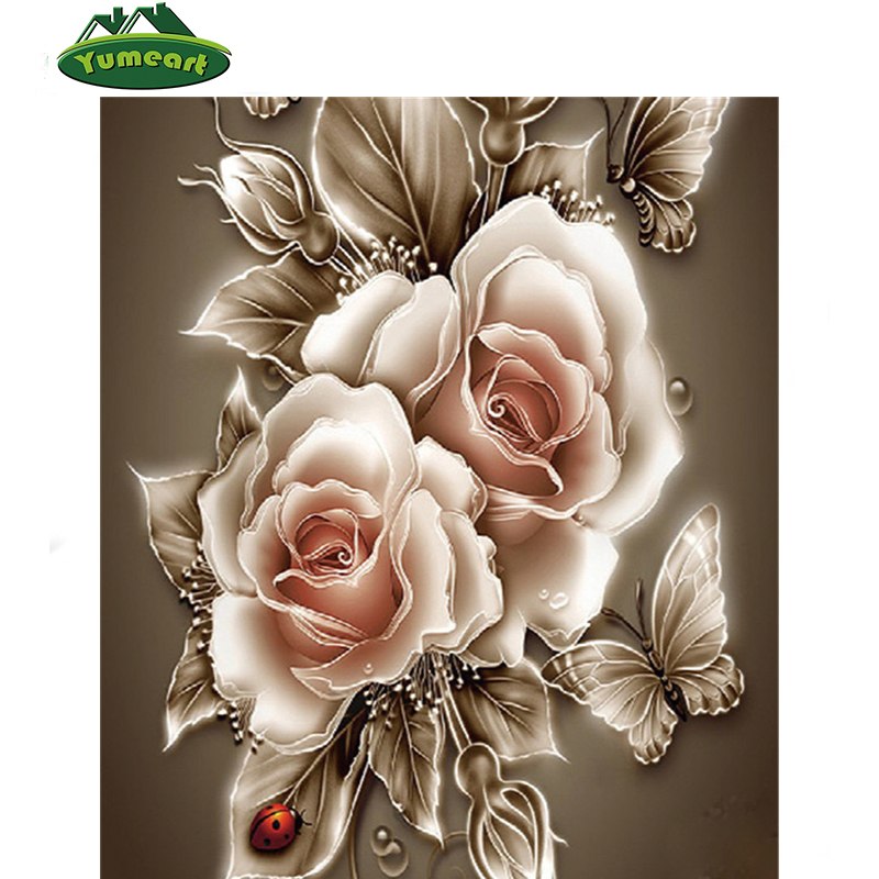 800x800 Full Diamond Embroidery Flowers Butterfly Retro Rose Diy Square - Cross And Rose Drawing