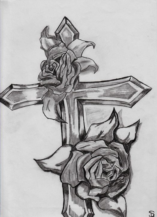 524x720 Rose Cross - Cross And Rose Drawing