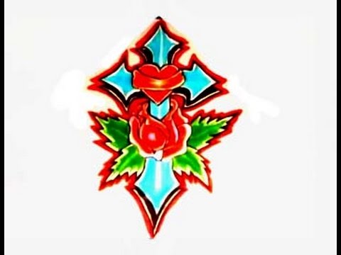 480x360 Speed Drawing - Cross And Rose Drawing
