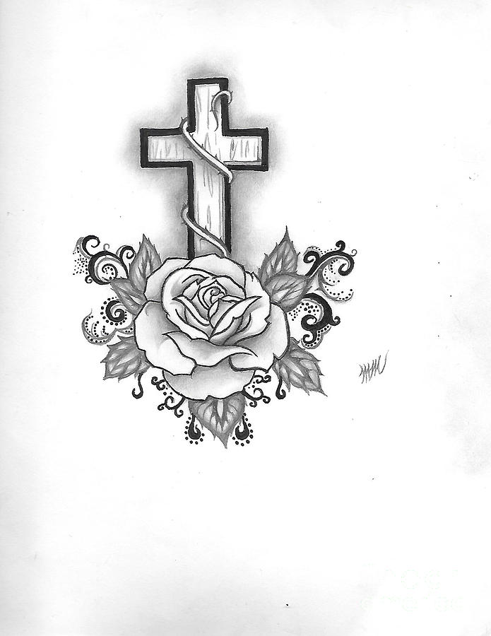 Cross And Rose Drawing at PaintingValley.com | Explore collection of ...