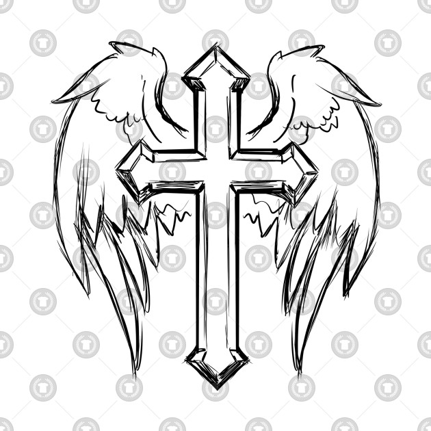 630x630 Christian Cross With Wings Drawing Design - Cross Drawing Designs
