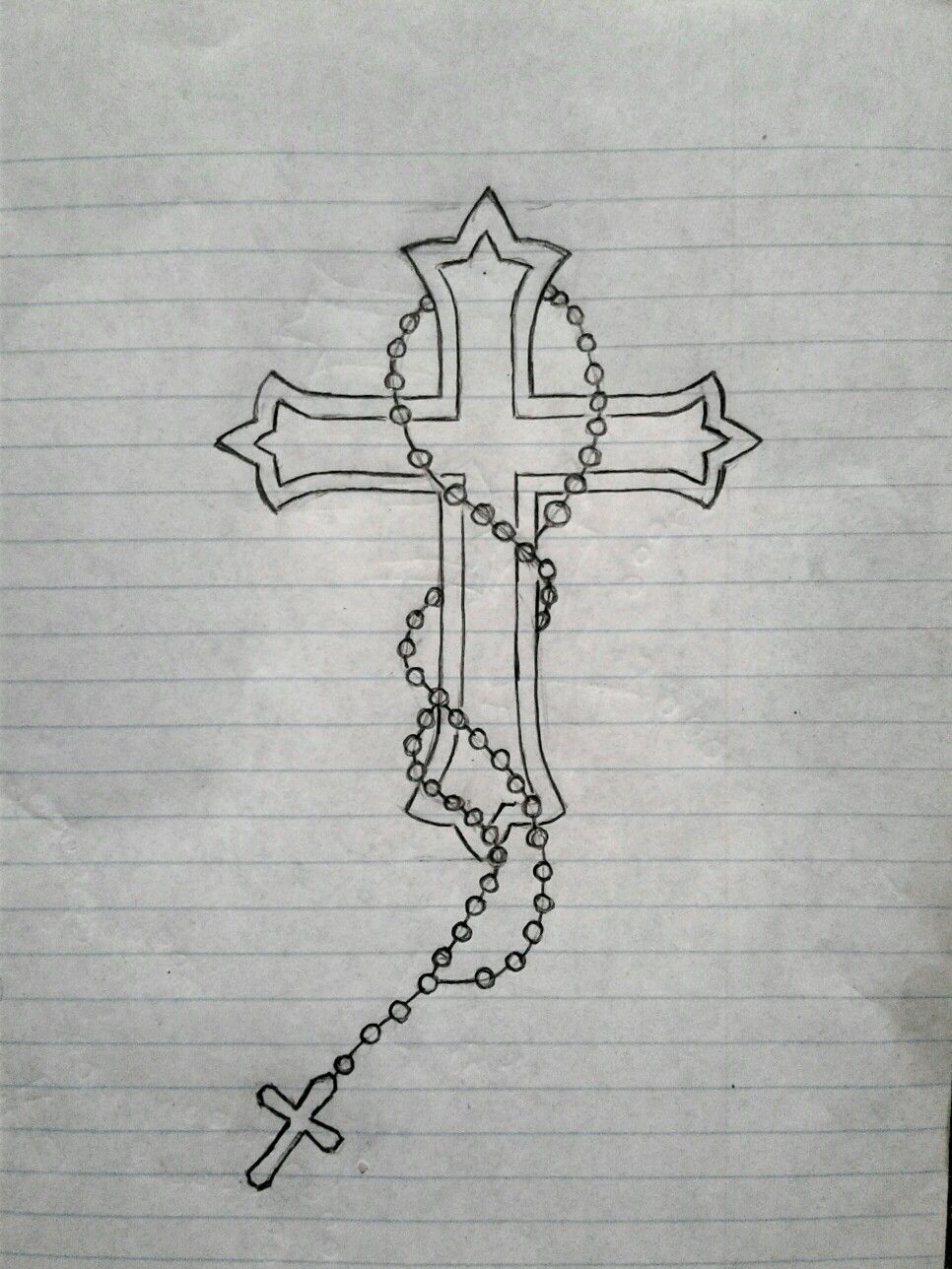 966x1288 Cross And Rosary Drawing Logos Rosary Drawing, Tattoo Drawings - Cross Drawing Ideas