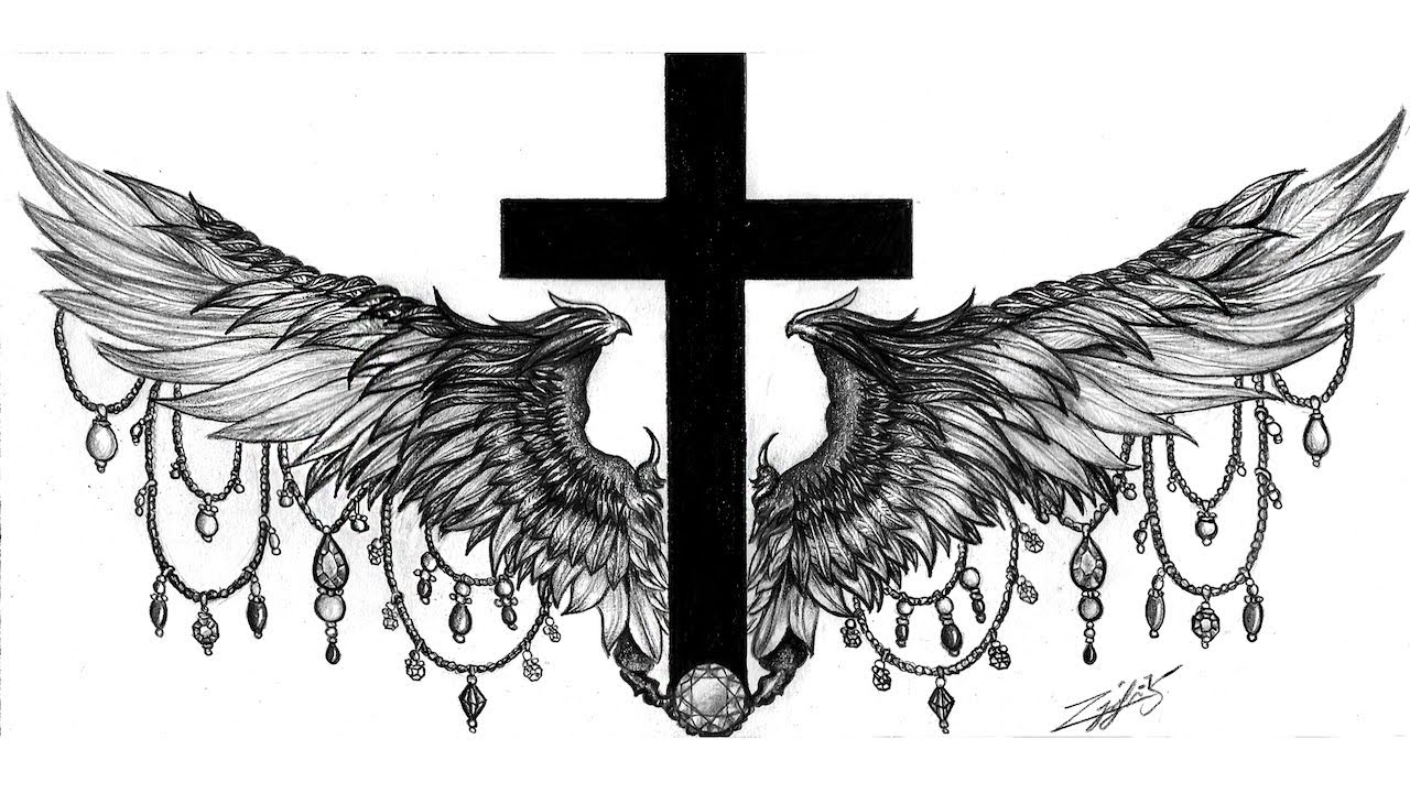 Cross Wings Tattoo - Cross Drawing Tattoo. 