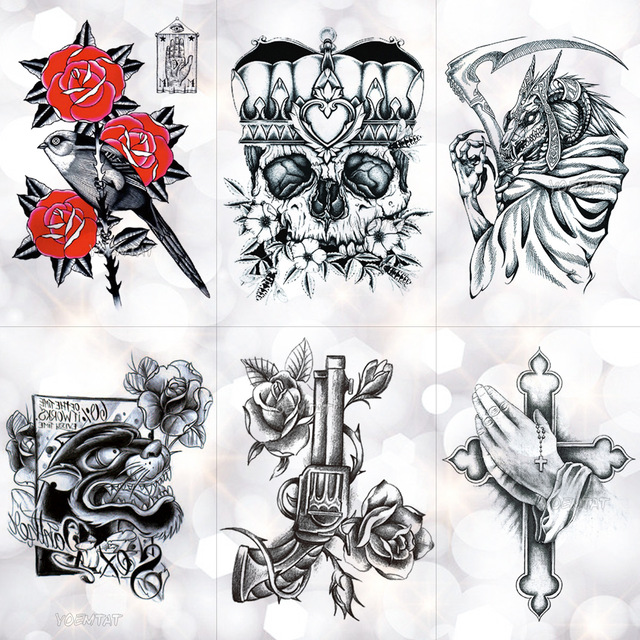 640x640 Crown Skull Scythe Death Waterproof Temporary Tattoo Sticker - Cross Drawing Tattoo