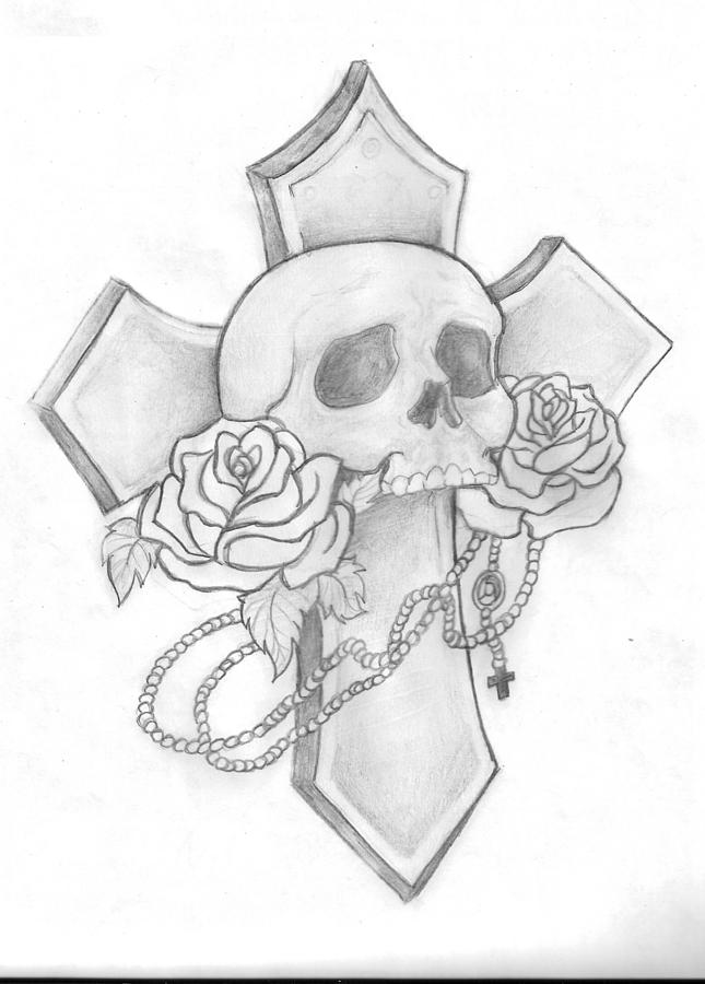 645x900 Skull And Cross Tattoo Drawing - Cross Drawing Tattoo