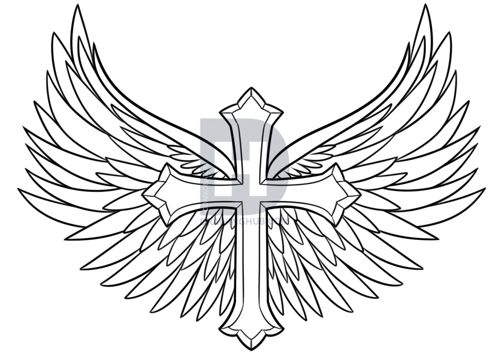 1000x720 How To Draw A Cross With Wings, Step - Cross Drawings
