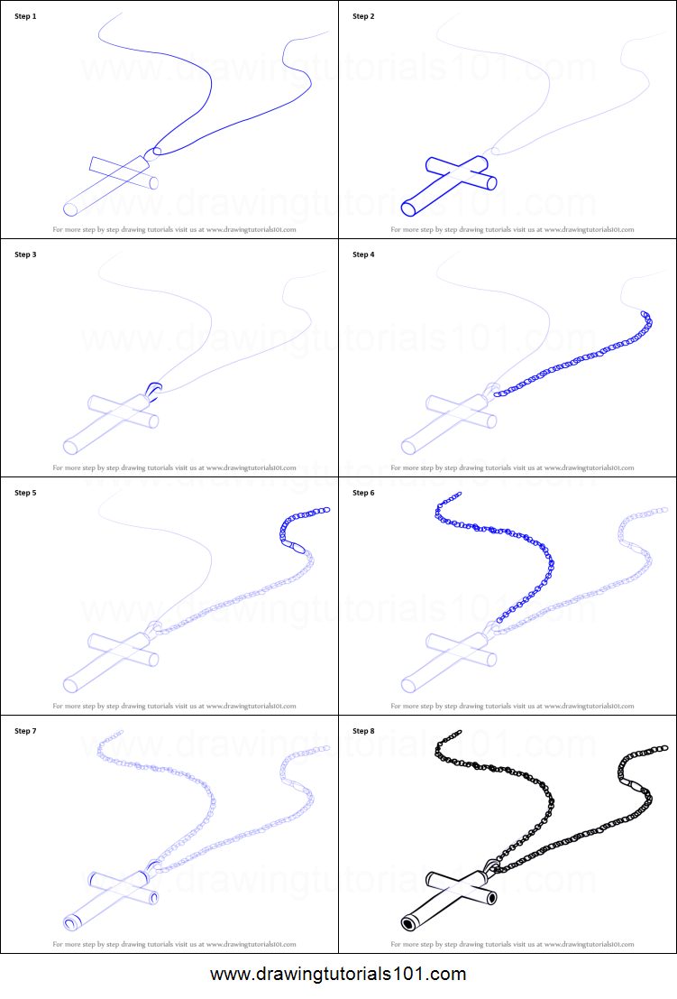 751x1107 How To Draw Decorated Cross With Chain Printable Step - Cross Drawings Step By Step