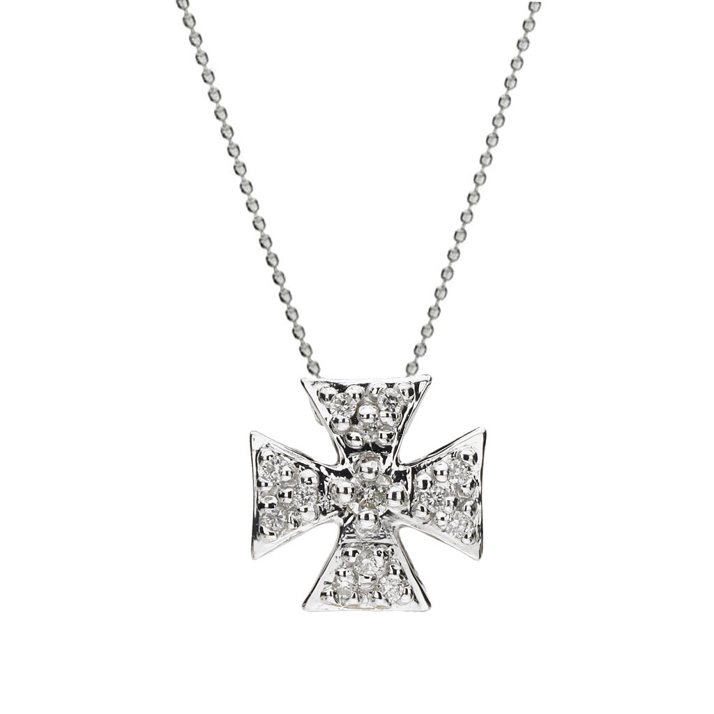 1024x1024 Mini Maltese Cross Necklace With White Sapphires In Silver - Cross Necklace Drawing