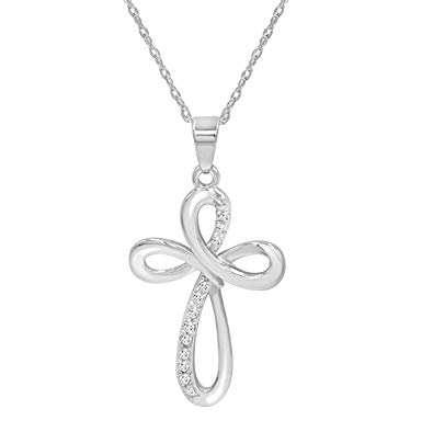 395x394 Sterling Silver Diamond Cross Pendant Necklace - Cross Necklace Drawing