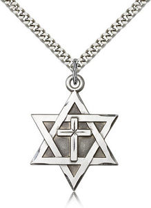 219x300 Sterling Silver Jewish Star Of David Catholic Cross Necklace - Cross Necklace Drawing