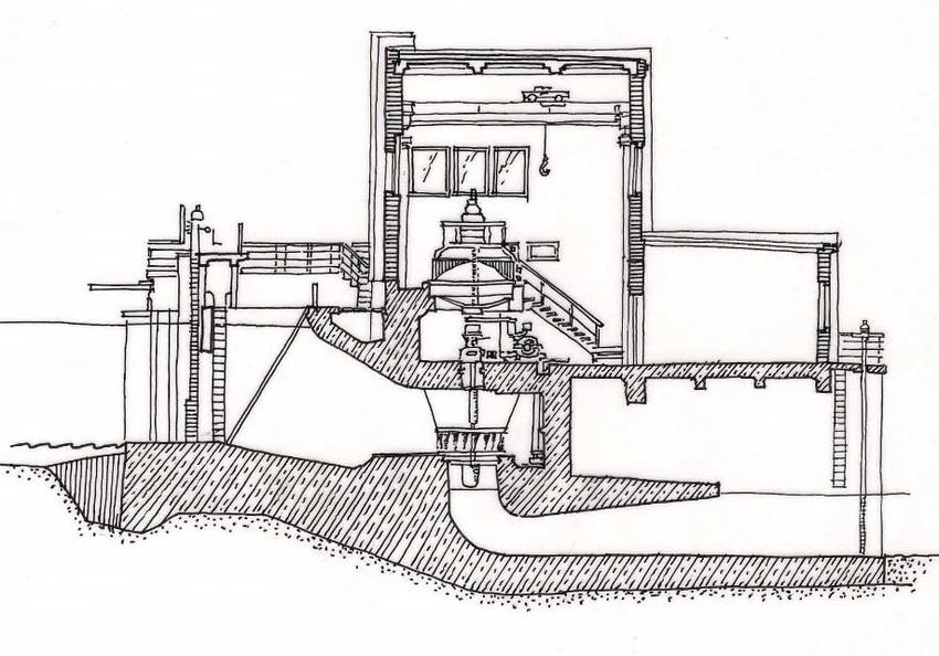 850x594 Ptusza Hydropower Plant, Cross Section - Cross Section Drawing