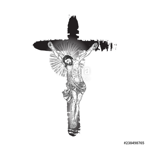 500x500 Jesus On Cross Painted With Ink Brush Son Of God Jesus Christ - Cross Sketch Drawing