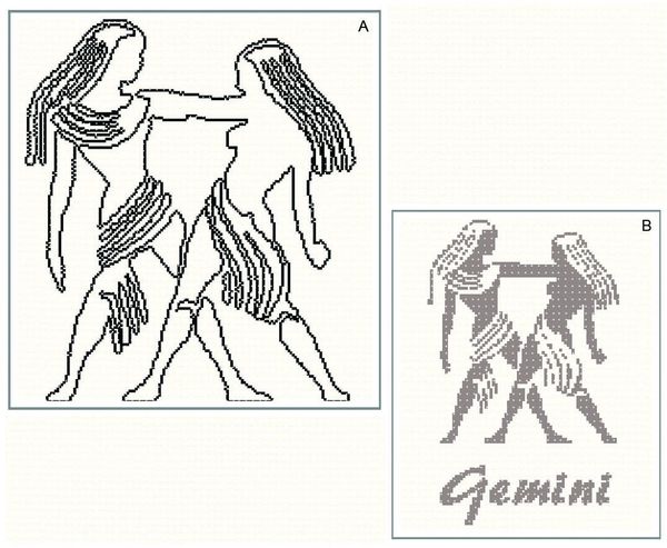 600x493 Gemini Star Signs Cross Stitch Chart - Cross Stitch Drawing