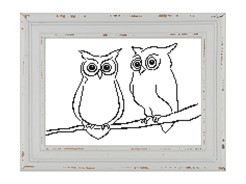 1000x750 owls cross stitch pattern fluffy fuzzy cross stitch - Cross Stitch Drawing