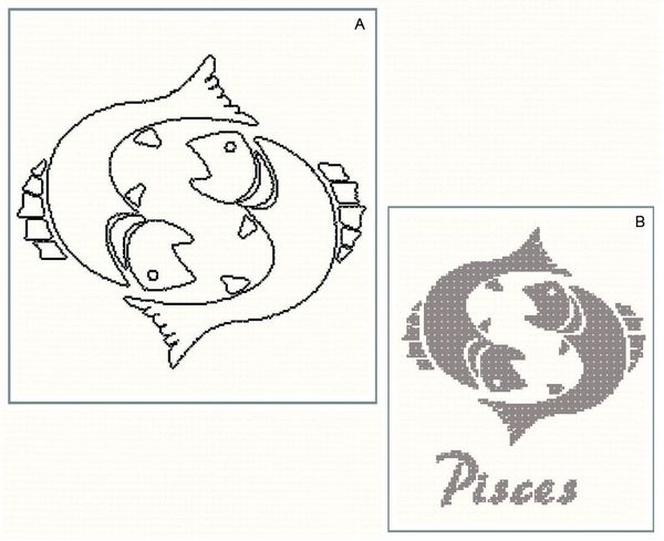 600x489 Pisces Star Signs Cross Stitch Chart - Cross Stitch Drawing