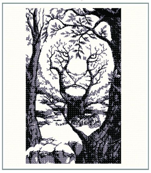 500x575 Tiger In The Woods Illusion Cross Stitch Chart - Cross Stitch Drawing