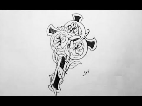 480x360 how to draw abunch of roses wrapped around cross yzarts yzarts - Cross With A Rose Drawing
