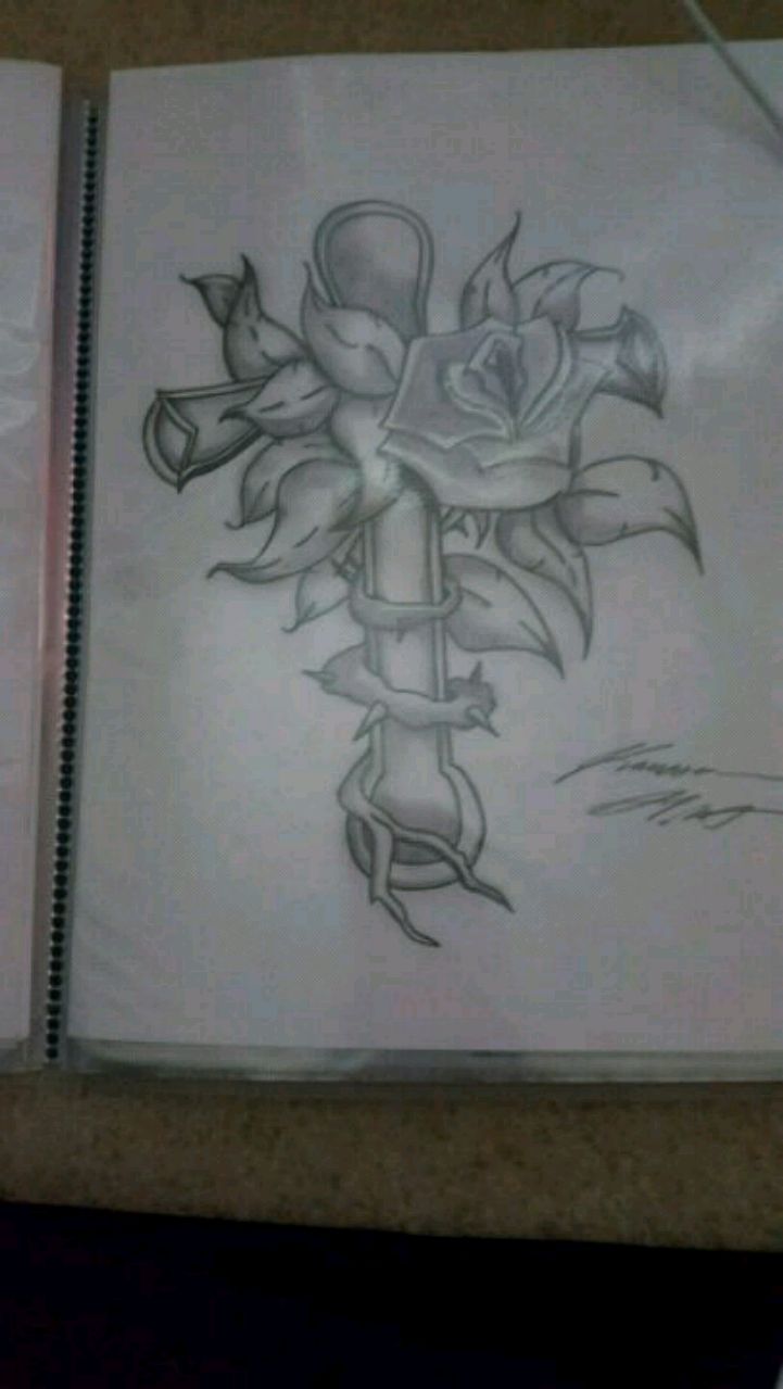 721x1279 Used Cross With Rose Drawing For Sale In Atlanta - Cross With A Rose Drawing