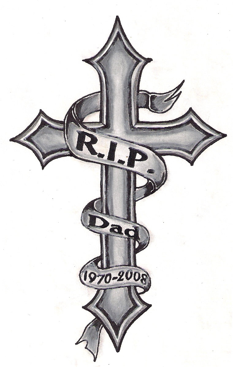 760x1199 rip cross banner tattoo design - Cross With Banner Drawing