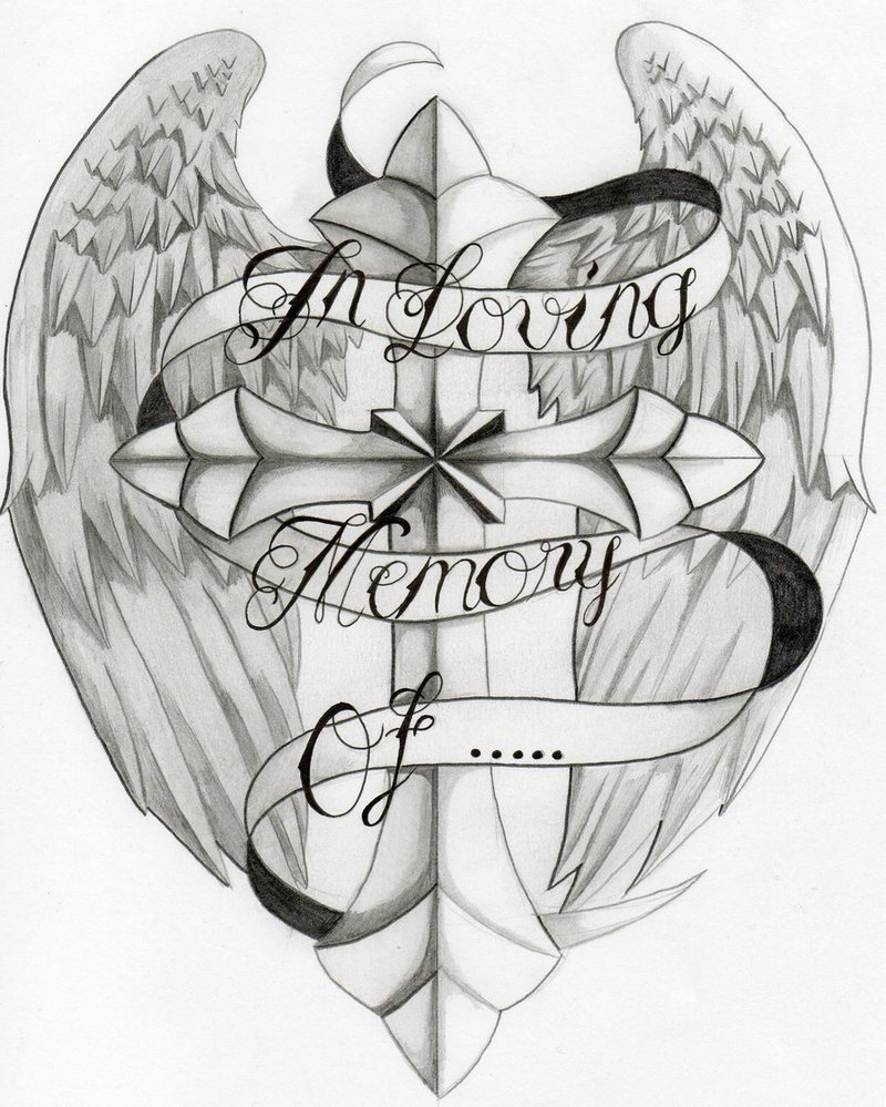 800x999 winged cross banner tattoo on shoulder back - Cross With Banner Drawing