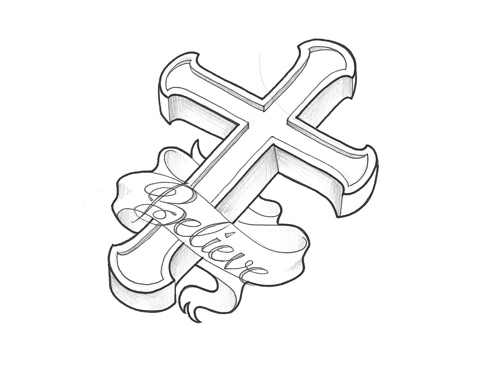 1600x1200 rosary drawing banner for free download - Cross With Banner Drawing
