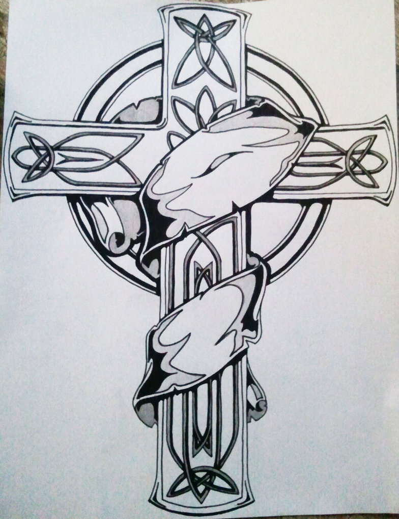 784x1018 banner with cross tattoo design - Cross With Banner Drawing