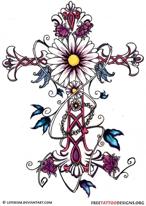 511x721 Cross Tattoo With Flowers And Butterflies Tattoos Tattoos - Cross With Flowers Drawing