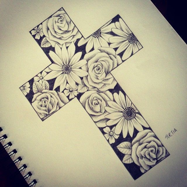 Cross With Flowers Drawing at Explore collection
