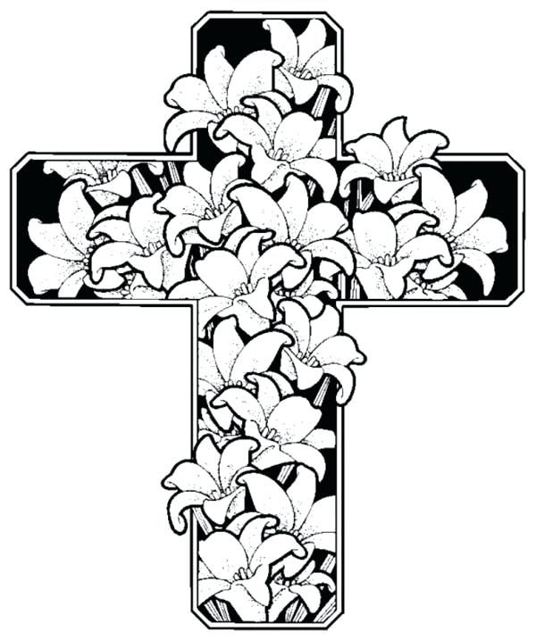 600x717 Coloring Pages Of Crosses With Flowers - Cross With Flowers Drawing