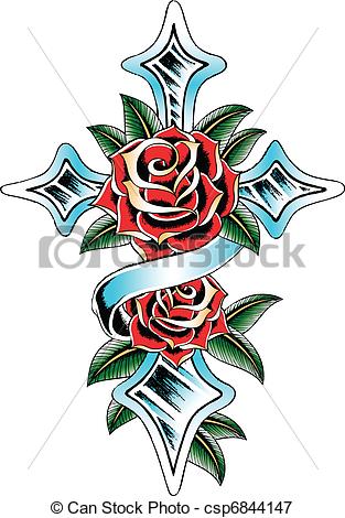 313x470 Cross Wing Rose Ribbon - Cross With Ribbon Drawing