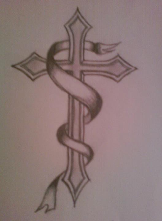 528x720 Cross With Ribbon Drawing At Com Free For Personal Us On Simple - Cross With Ribbon Drawing