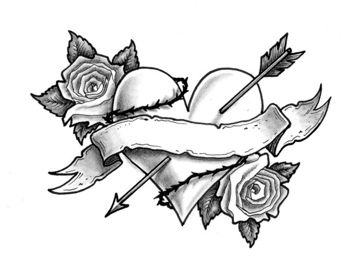 736x544 Gallery Heart Drawings With Roses And Ribbon - Cross With Ribbon Drawing