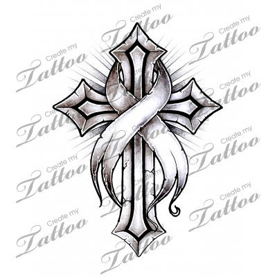 400x400 marketplace tattoo cancer ribbon cross - Cross With Ribbon Drawing.