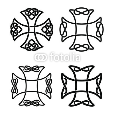 400x400 Set Of Celtic Cross With National Ornament As Interlaced Ribbon - Cross With Ribbon Drawing
