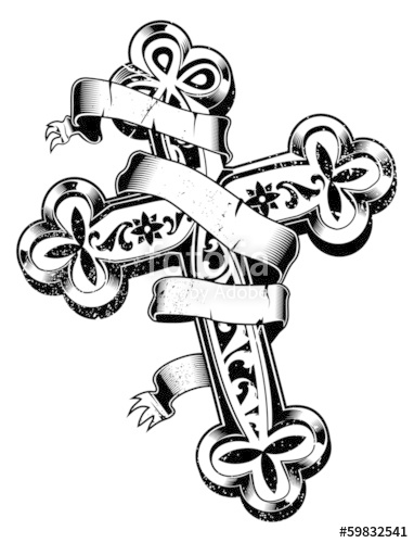 382x500 Ancient Cross With Ribbon Around Stock Image And Royalty Free - Cross With Ribbon Drawing