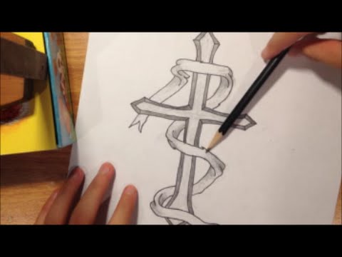 480x360 How To Draw A Cross With A Ribbon - Cross With Ribbon Drawing