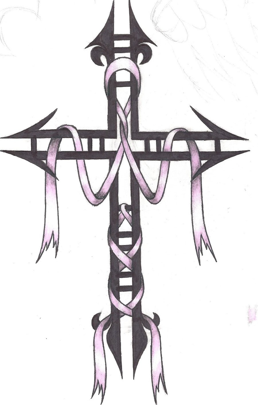 Cancer Drawing Cross For Free Download - Cross With Ribbon Drawing. 