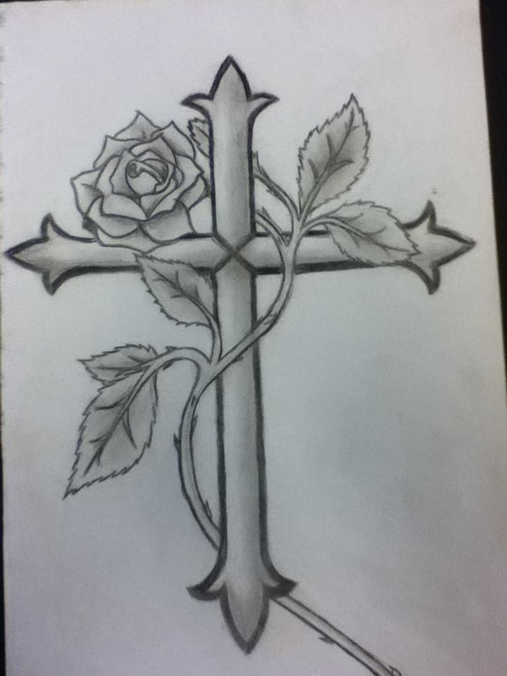 Cross Drawing Rose For Free Download - Cross With Roses Drawings. 