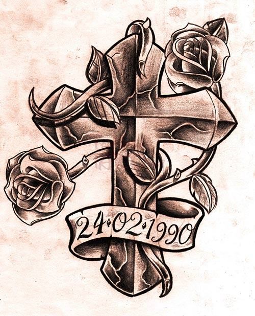500x618 Cross Rose Tattoo Drawings Tattooic - Cross With Roses Drawings