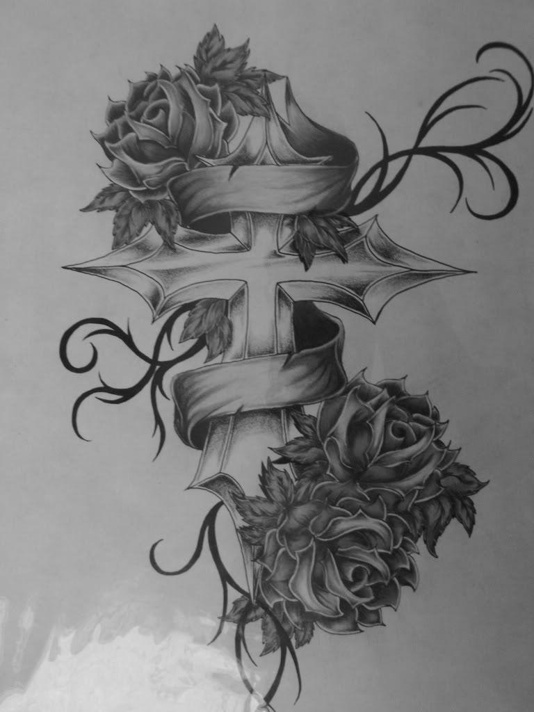 Cross With Roses Tattoo Crosses Tatuagem, Tatuagem - Cross With Roses...