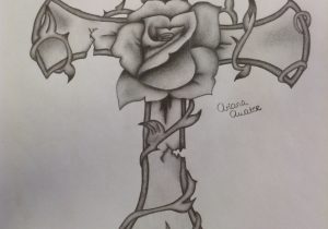 300x210 Drawing Crosses With Pencil Cross Pencil Drawings Drawing Crosses - Cross With Roses Drawings