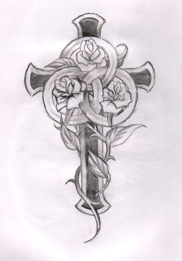 Drawing Of A Rose And Cross Cross And Rose Tattoo Designs Cross - Cross...