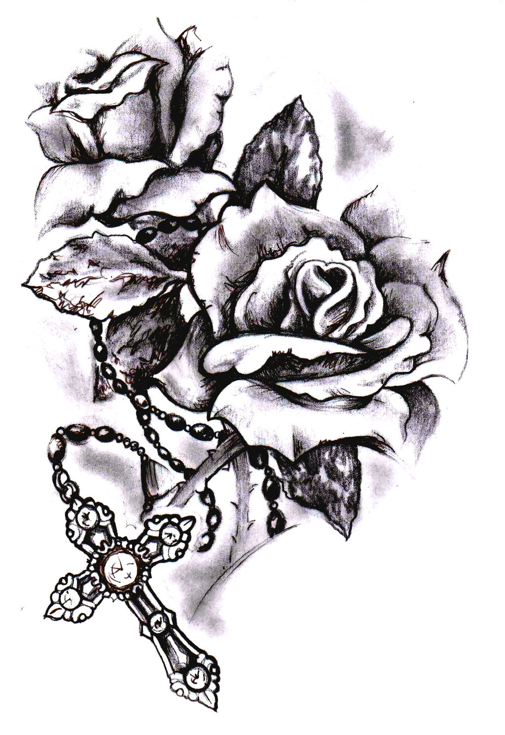 1024x1489 Hoontoidly Rose Drawing Tattoo Images - Cross With Roses Drawings