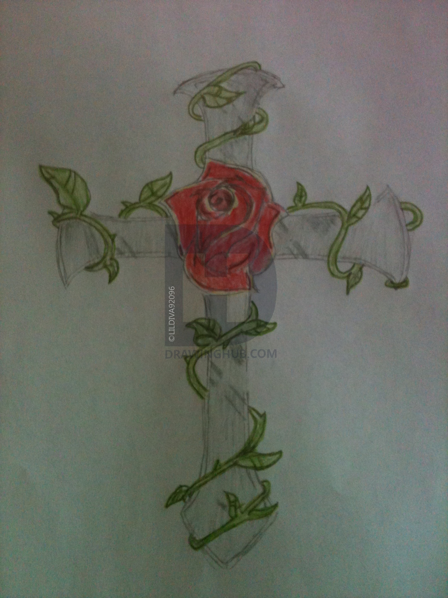 1536x2048 Cross And Rose Drawing - Cross With Roses Drawings