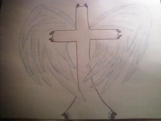 320x240 Cross N Wings Drawing - Cross With Wings Drawing