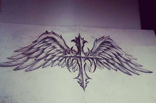 600x397 Cross With Wings Drawings - Cross With Wings Drawing