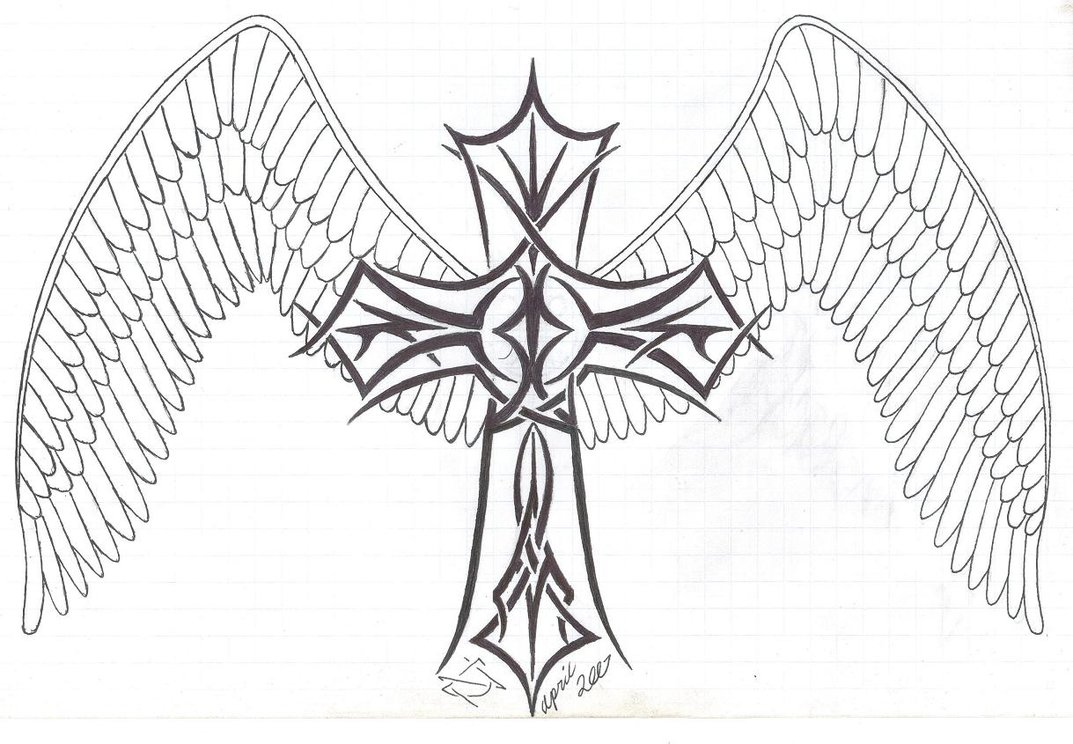 Cross With Wings Coloring Pages - Cross With Wings Drawing. 