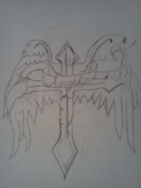 488x650 Cross With Wings Drawing - Cross With Wings Drawing