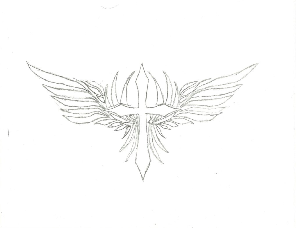 1018x785 Drawings Of Crosses With Wings And Roses - Cross With Wings Drawing